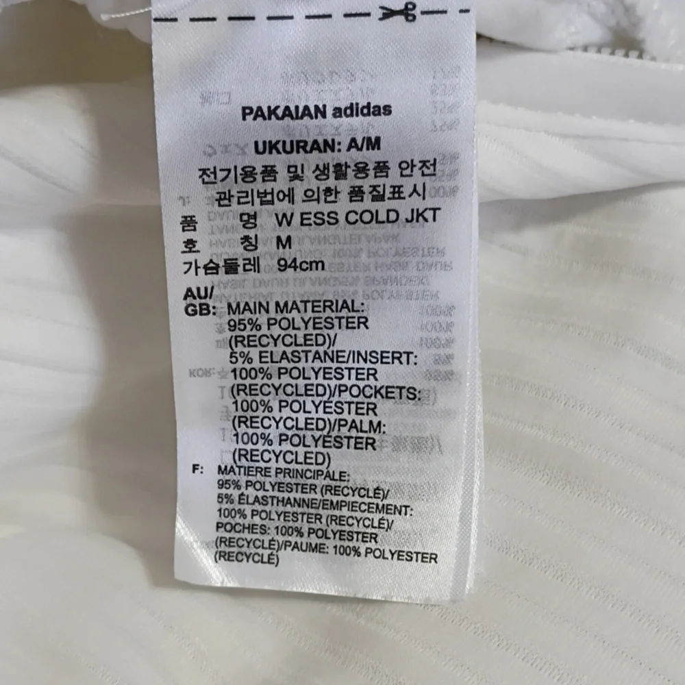 Adidas Cold Rdy White Quilted Fitted Full Zip Jacket Size L
